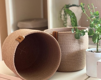 Cotton Rope Baskets, Handmade Cotton Rope Organizer Basket, Cotton Rope Storage Bowls, Organic Cotton Cord Basket, Bathroom Storage Basket