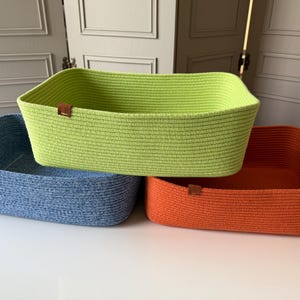 Rectangle Cotton Rope Baskets, Handmade Cotton Rope Basket, Square Rope Storage Bowls, Cotton Cord Rope Basket, Bathroom Rope Storage Basket