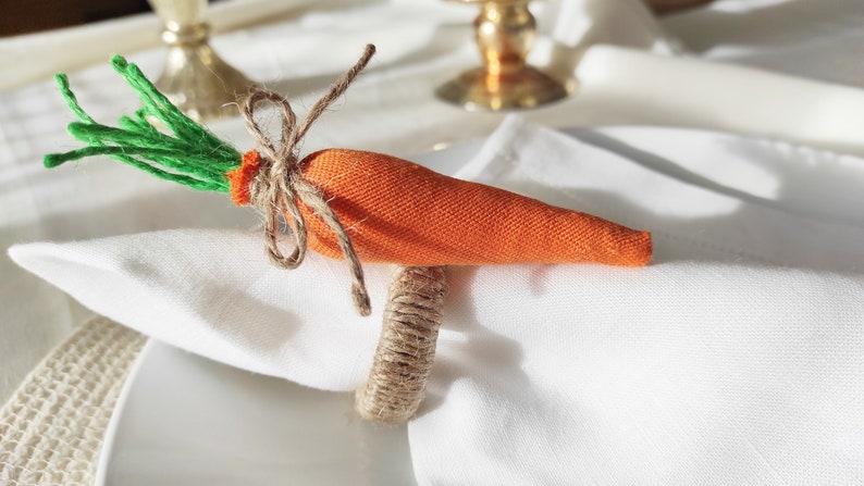 Easter Napkin Rings, Carrot Napkin Ring, Cloth Carrot Napkin Holder, Easter Table Decor, Easter Kitchen Decor, Easter Carrot Table Decor image 2