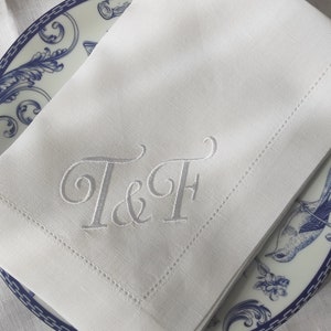 Embroidered Linen Dinner Napkins, Monogrammed Napkins, Nautical Linen Napkins, Wedding Napkins, Custom Embroidery Linen Napkins