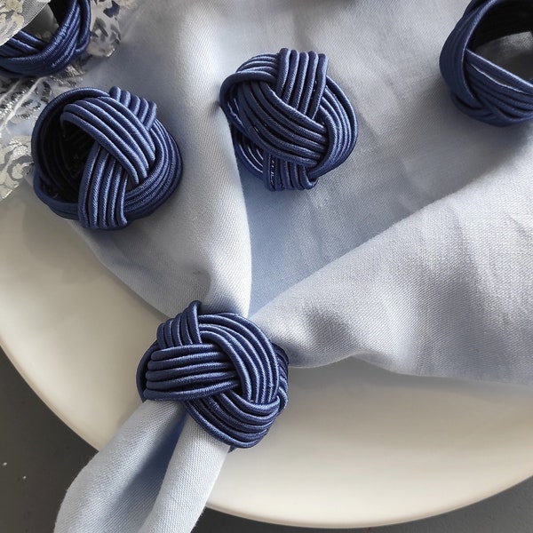 Navy Blue Napkin Rings, Sailor Napkin Ring, Rayon Napkin Holder, Wedding Table Decor, Kitchen Table Decor, Rayon Knot Napkin Rings