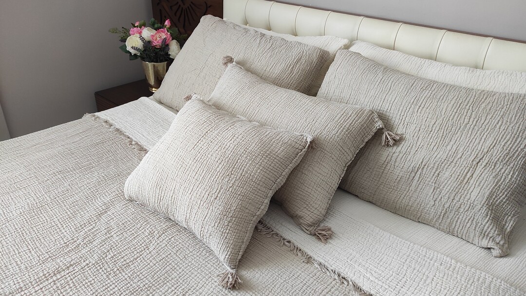 Gauze Cotton Throw Blanket, Oyster 4 Layer Muslin Blanket, Oatmeal Sort