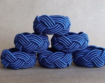 Cotton Knot Napkin Ring, Handmade Rayon Knot Napkin Rings, Navy Blue Knotted Napkin Rings, Sailor Napkin Ring, Turk's Head Rayon Napkin Ring
