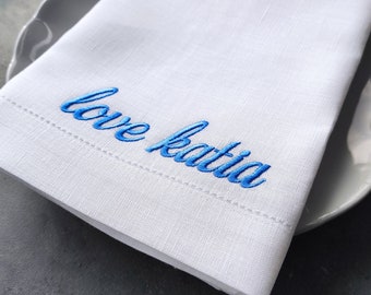 Servilletas de lino con monogramas, servilletas de lino bordadas, servilletas de lino para la cena, servilletas de boda, servilletas de lino con bordado personalizado