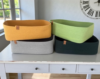 Cotton Rope Baskets, Handmade Cotton Rope Organizer Basket, Cotton Rope Storage Bowls, Organic Cotton Cord Basket, Bathroom Storage Basket