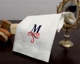 Monogrammed Linen Towel, Personalized Linen Bath Towel, Embroidered Kitchen Towel, Guest Towel, Custom Linen White Towel, Housewarming Gift