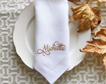 Personalized Linen Napkins, Monogrammed Wedding Linen Napkins, Name Monogrammed Linen Napkins, Custom Linen Napkins, Family Linen Napkins