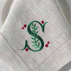 Initials Embroidered Linen Napkin, Christmas Linen Napkin, Monogrammed Linen Napkin, 20"x20" Dinner Napkins, Napkins Gift, Decorative Napkin