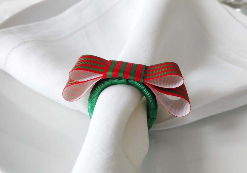 Christmas Napkin Ring, Red Green Striped Napkin Ring, Xmas napkin Ring, Christmas Table Decor, Christmas Gift, Wedding Table Decor image 10