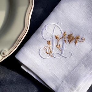 Personalized Napkins, Monogram Embroidered Napkins, Letter Monogrammed Linen Napkins, Custom Monogrammed Linen Napkin