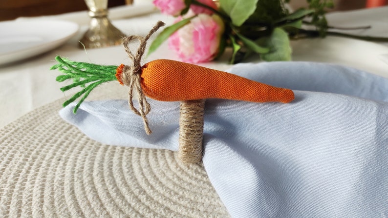 Easter Napkin Rings, Carrot Napkin Ring, Cloth Carrot Napkin Holder, Easter Table Decor, Easter Kitchen Decor, Easter Carrot Table Decor image 7