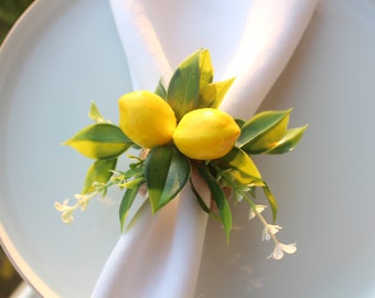 Lemon Floral Napkin Ring, Summer Trend Napkin Ring, Floral Napkin Holder, Yellow Napkin Ring, Wedding Table Decor, Plastic Artificial Lemon