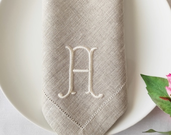Monogrammed Linen Napkin, Embroidered Linen Wedding Napkin, Hemstitched Linen Napkin, Initial Linen Napkin, Wedding, Linen Dinner Napkins
