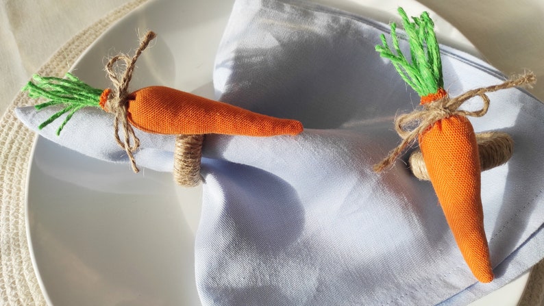 Easter Napkin Rings, Carrot Napkin Ring, Cloth Carrot Napkin Holder, Easter Table Decor, Easter Kitchen Decor, Easter Carrot Table Decor image 4