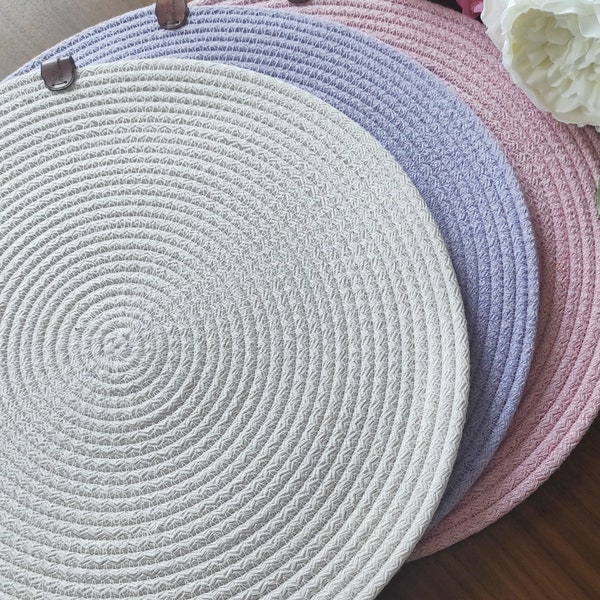 Katoenen placemat, kleurrijke touwplacemat, katoenen touwplacemat, katoenen touwplacemat en onderzetter, katoenen onderzetter, handgemaakte katoenen onderzetterset