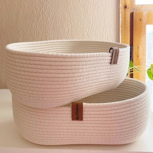 Handmade Cotton Oval Basket, Cotton Rope Storage Basket, Oval Storage Basket, Rope Bowls Various Sizes, Organizer Baskets