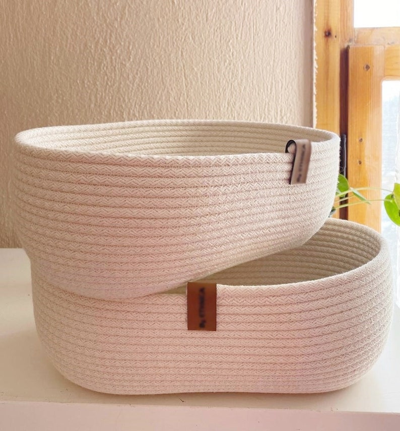 Handmade Cotton Oval Basket Cotton Rope Storage Basket Oval Etsy