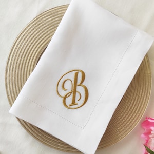 Monogrammed Linen Dinner Napkins, Custom Embroidered Linen Napkins, Personalized Linen Hemstitched Napkins, Wedding Napkins, Party Napkins