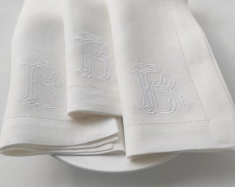 Double Lettered Monogrammed Linen Napkins, Antique Chic Monogrammed Linen Napkins, Antique Chic Wedding Napkins, Custom Wedding Linen Napkin