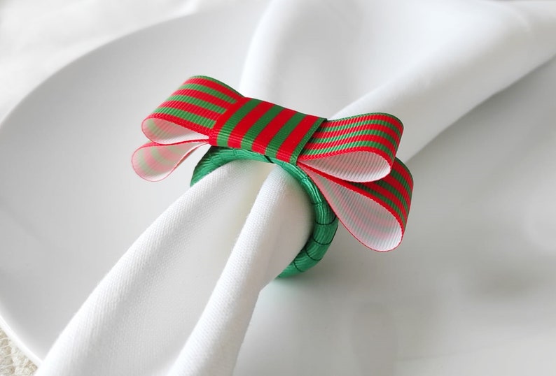 Christmas Napkin Ring, Red Green Striped Napkin Ring, Xmas napkin Ring, Christmas Table Decor, Christmas Gift, Wedding Table Decor image 6