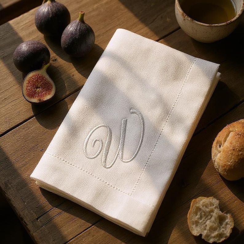 White Monogrammed Linen Napkins, Custom Napkin, Linen Wedding Napkins, Personalized Embroidered Napkins, Custom Napkin for Housewarming Gift image 5