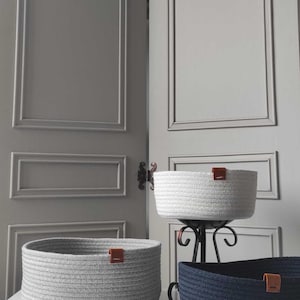 Cotton Rope Storage Baskets, Handmade Cotton Organizer Baskets, Cotton Rope Storage Bowls, Rope Storage Baskets, Custom Size Rope Organizers