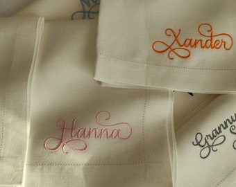 Personalisierte Leinenservietten, personalisierte Serviette mit Namensstickerei, Familienservietten, Monogramm-Leinenservietten, Hochzeitsservietten