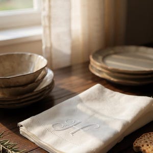 White Monogrammed Linen Napkins, Custom Napkin, Linen Wedding Napkins, Personalized Embroidered Napkins, Custom Napkin for Housewarming Gift image 8