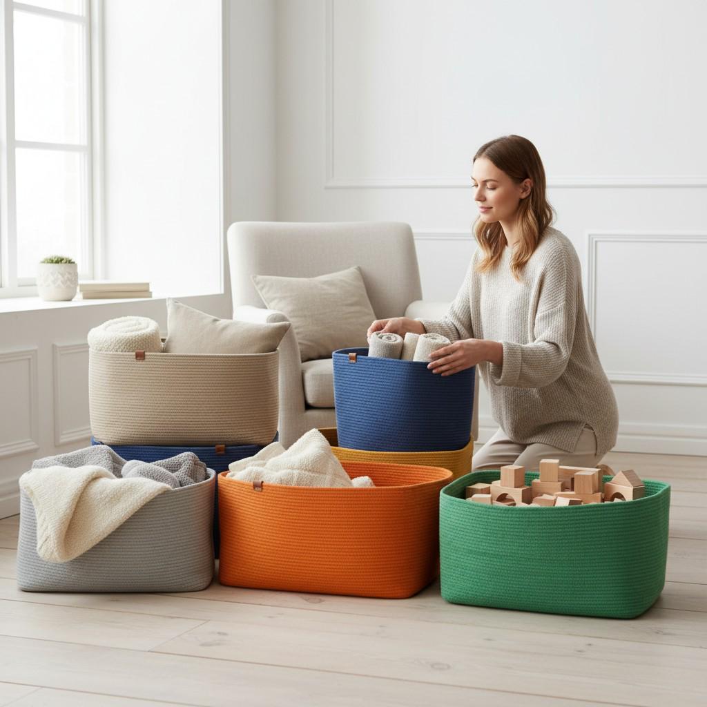 INDRESSME Grand panier en corde de coton - Panier tressé pour