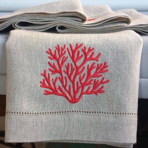 Wholesale Coral Embroidered Linen Napkin, Nautical Trend Napkins, Summer Table Consept, Yacht Decor Napkins Set, Sea/Ocean Themed Napkin