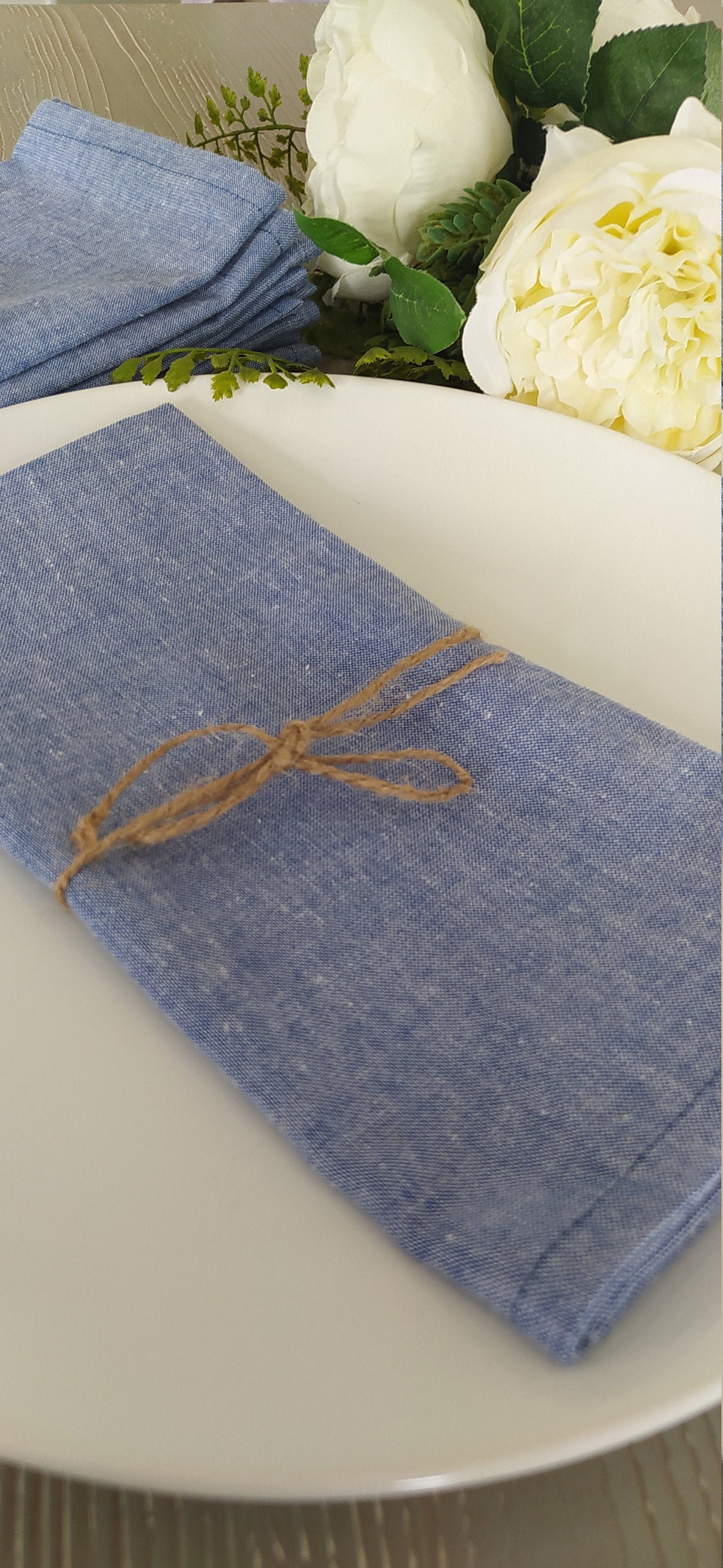 Denim Blue Cotton Linen Napkins Cotton Linen Dining Napkins Etsy