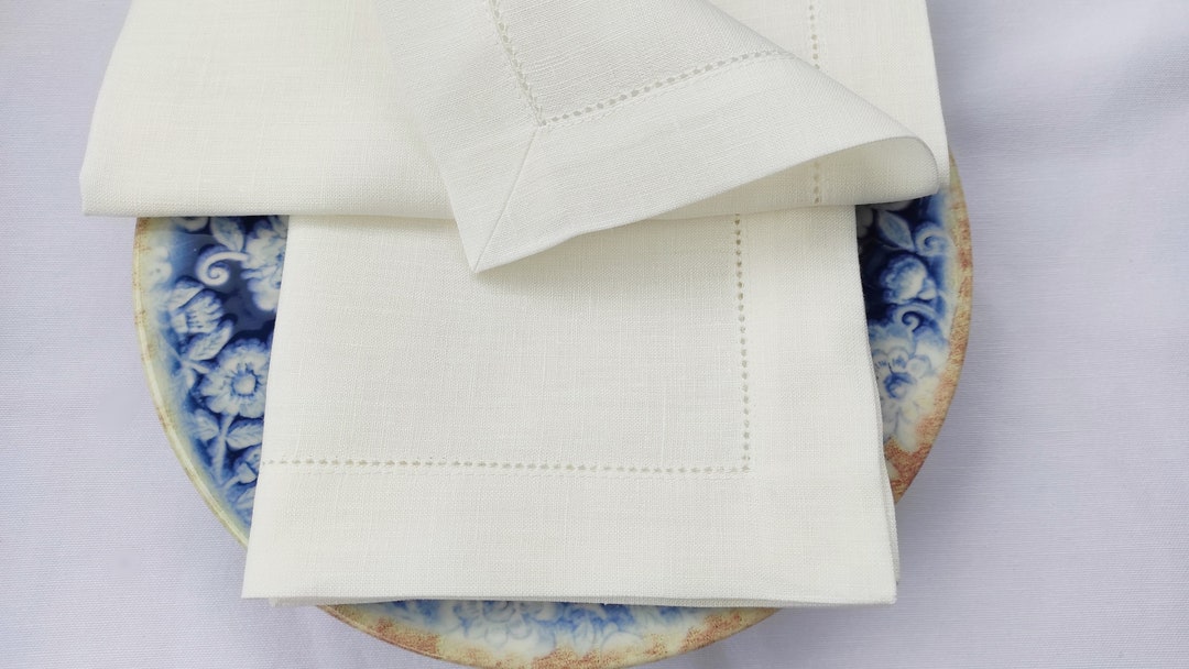 Hemstitched Linen Napkin, Natural Linen Napkins, Ecru Napkin Optical