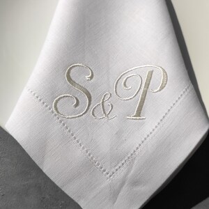 Double Lettered Monogrammed Linen Napkins, Monogrammed Linen Napkins, Embroidered Linen Napkins, Wedding Napkins, Custom Linen Napkins