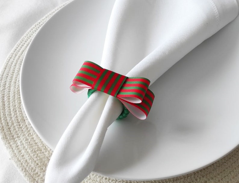 Christmas Napkin Ring, Red Green Striped Napkin Ring, Xmas napkin Ring, Christmas Table Decor, Christmas Gift, Wedding Table Decor image 7