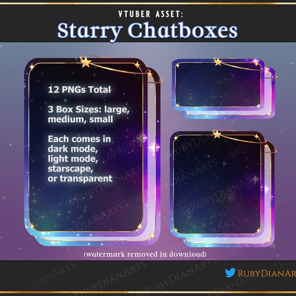 Starry Chatbox for Twitch | Stream Asset | Vtuber overlay assets | celestial, space aesthetic Just Chatting PNGs