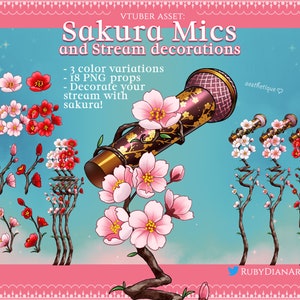 Sakura Mics set and Stream Decorations | vtuber assets | Props for Streaming | Pink Cherry Blossom microphone aesthetic - digital download