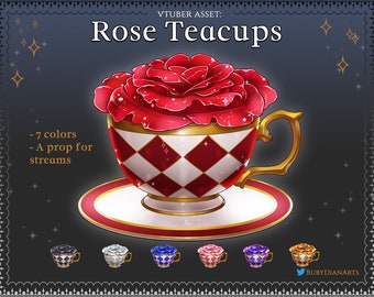 Rose Teacups / transmitir activos de vtuber / estética de taza de té floral para Twitch