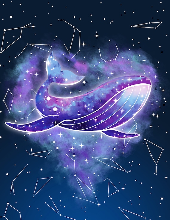 Purple Cosmic Space Whale Art Instant Download Printable | Etsy