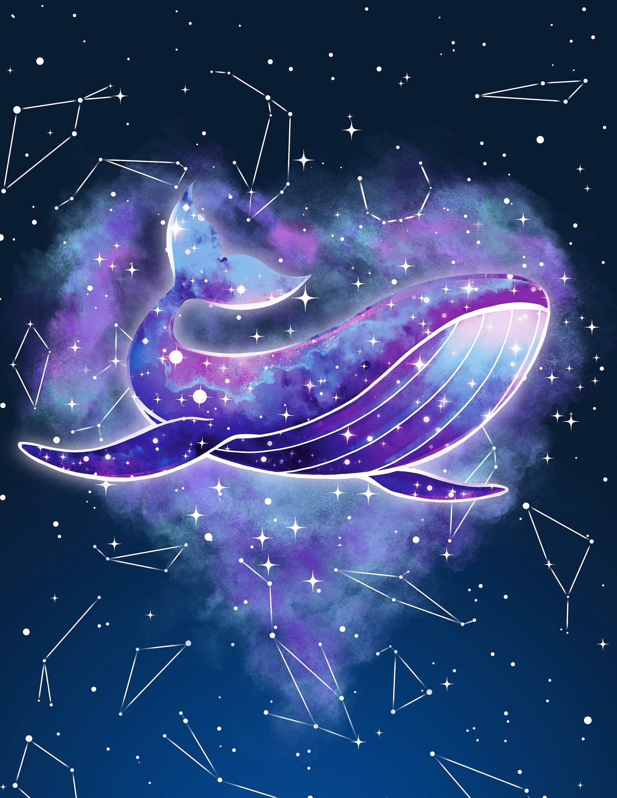 Purple Cosmic Space Whale Art, Instant Download, Printable Digital