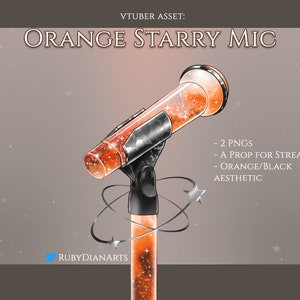 Orange Starry Mic | Celestial Vtuber Asset microphone | stream decoration | Halloween orange and black space | digital download