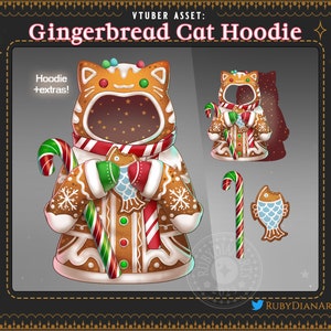 Gingerbread Cat Hoodie | Vtuber Assets | Cozy Christmas and Holiday asset for Twitch
