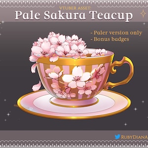 Pale ver. Sakura Teacup | Vtuber Asset | cherry blossoms and cute stream decorations | includes bonus twitch badges and emotes