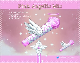 Pink Angelic Mic | Vtuber Winged Assets for your streams | pink and white digital decoration download
