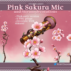 PINK Sakura Mic and Stream Decorations | vtuber assets | props for streaming | Cherry Blossom microphone - digital download