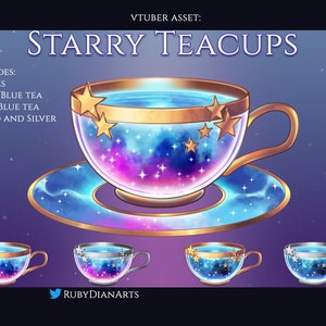 Starry Teacups | celestial vtuber assets | Star Galaxy Tea set aesthetic - stream decoration