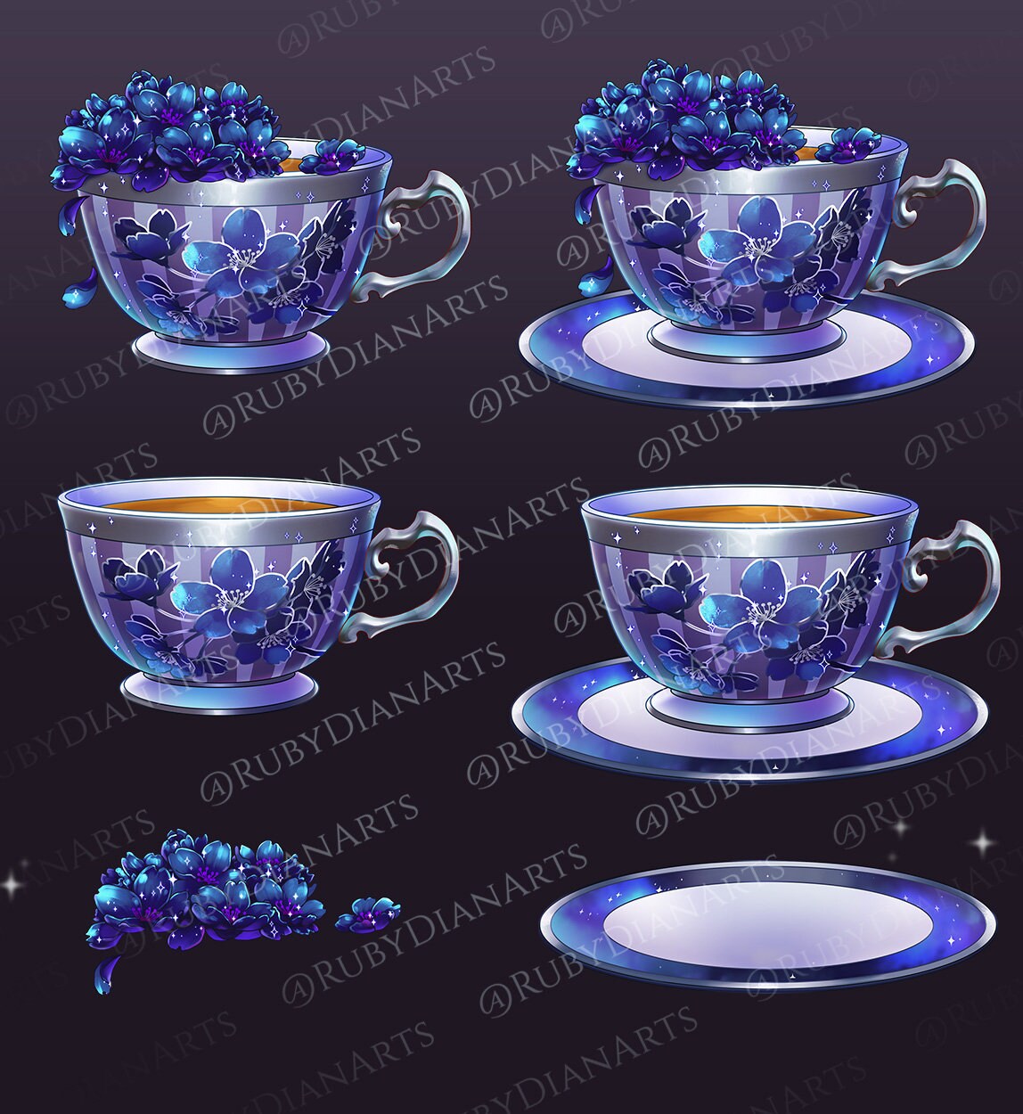 Cosmic Sakura Teacups | Blue Blossom Vtuber Assets | Space