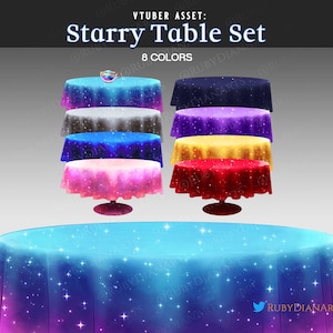 Peut inclure: Un ensemble de huit nappes rondes avec un motif de ciel étoilé. Les nappes sont de différentes couleurs, notamment bleu, violet, rouge, jaune et rose.