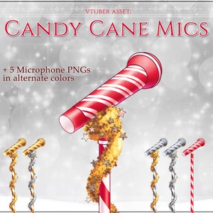 Candy Cane Mic | Vtuber Christmas Assets + extra microphones in gold and silver tinsel | stream props | digital decoration download