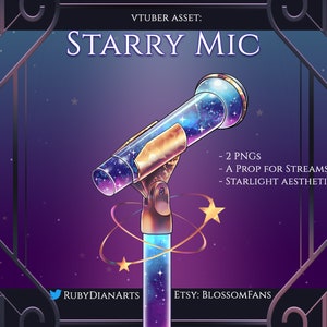 Starry Mic | Celestial Vtuber Asset microphone | stream decoration | star aesthetic with purple pink blue space | digital download