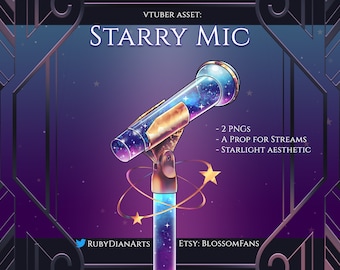 Starry Mic | Celestial Vtuber Asset microphone | stream decoration | star aesthetic with purple pink blue space | digital download